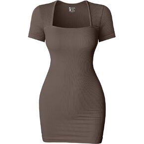 OQQ Women's Mini Dresses Sexy Square Neck Shorts Sleeve Stretch Bodycon Mini Dress