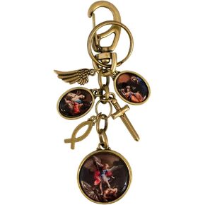 Saint Michael the Archangel Keychain | Full Color Saint Medals and Bronze-Tone Christian Charms | Sword, Fish, and Angel Wing | Great Catholic Gift for Confirmation