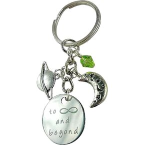 Art Attack Infinity & Beyond Keychain, Star Charm Green Beaded Celestial Galaxy Planet Charm Pendant Party Favor (Silver)