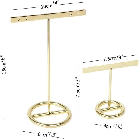 لونغ تاو 4 قطع حامل عرض الاقراط المعدنية الذهبية على شكل حرف T حامل اقراط حامل مجوهرات متدلي عرض المجوهرات رف معلق لعرض المجوهرات والتقاط الصور والتجزئة عبر الانترنت in Kuwait