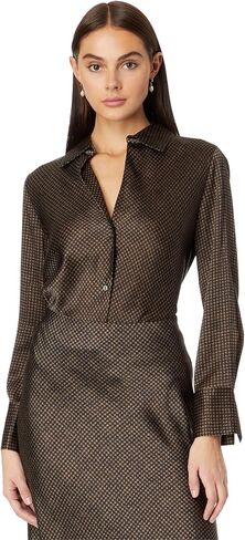 بلوزة Vince النسائية المصقولة بنمط Houndstooth Bias L/S in Kuwait