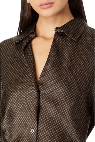 بلوزة Vince النسائية المصقولة بنمط Houndstooth Bias L/S in Kuwait