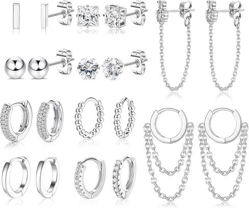 JeryWe 10 أزواج 14K مطلية بالذهب Huggie هوب ترصيع الأقراط مجموعة للنساء الأزياء هيبوالرجينيك الصغيرة لذيذ الحد الأدنى تشيكوسلوفاكيا الكرة سلسلة القرط مجموعات لثقب متعددة in Kuwait