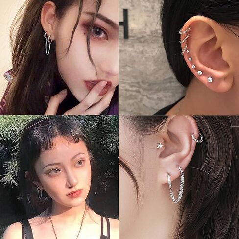 JeryWe 10 أزواج 14K مطلية بالذهب Huggie هوب ترصيع الأقراط مجموعة للنساء الأزياء هيبوالرجينيك الصغيرة لذيذ الحد الأدنى تشيكوسلوفاكيا الكرة سلسلة القرط مجموعات لثقب متعددة in Kuwait