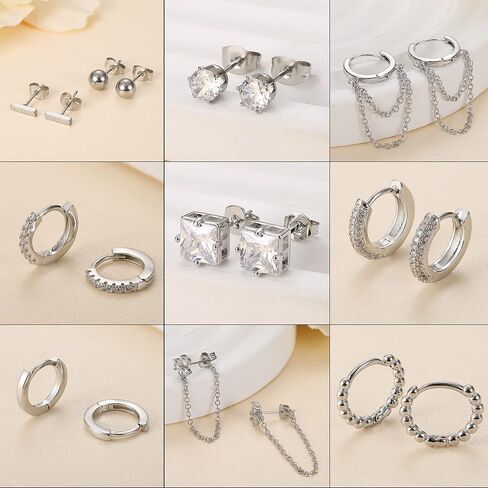 JeryWe 10 أزواج 14K مطلية بالذهب Huggie هوب ترصيع الأقراط مجموعة للنساء الأزياء هيبوالرجينيك الصغيرة لذيذ الحد الأدنى تشيكوسلوفاكيا الكرة سلسلة القرط مجموعات لثقب متعددة in Kuwait