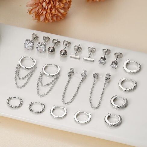 JeryWe 10 أزواج 14K مطلية بالذهب Huggie هوب ترصيع الأقراط مجموعة للنساء الأزياء هيبوالرجينيك الصغيرة لذيذ الحد الأدنى تشيكوسلوفاكيا الكرة سلسلة القرط مجموعات لثقب متعددة in Kuwait