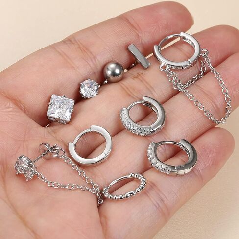 JeryWe 10 أزواج 14K مطلية بالذهب Huggie هوب ترصيع الأقراط مجموعة للنساء الأزياء هيبوالرجينيك الصغيرة لذيذ الحد الأدنى تشيكوسلوفاكيا الكرة سلسلة القرط مجموعات لثقب متعددة in Kuwait