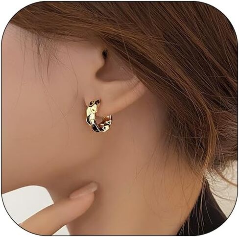 Dainty Gold Earrings for Women, Trendy Huggie Earrings for Girls Small Thick Oval Open Double Hoop Earrings Lightweight Mini Hoop Earrings Jewelry Girls in Saudi Arabia