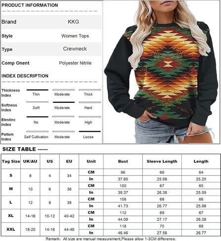 تي شيرت نسائي بأكمام طويلة مطبوع عليه أشكال هندسية من الأزتيك ملابس راعية البقر الغربية اللطيفة in Kuwait