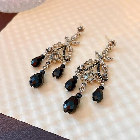 Black Dangle Earrings Handmade Boho Drop Earrings for Women,Black Dangling Earrings Trendy Baroque Earrings Bohemian Earring Teardrop Chandelier Earrings in Kuwait