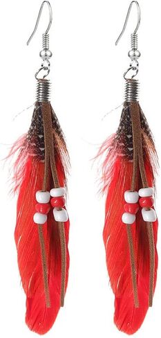 KaFu Nature Feather Earring Lightweight Vintage Long Boho Drop Dangle Earrings Cute Handmade Statement Tassel Earrings Jewelry For Women Girls in Kuwait