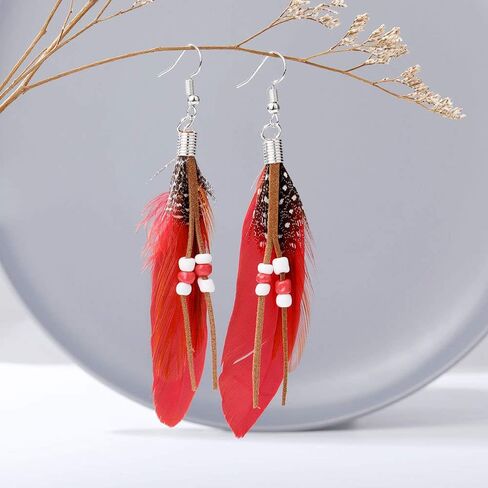 KaFu Nature Feather Earring Lightweight Vintage Long Boho Drop Dangle Earrings Cute Handmade Statement Tassel Earrings Jewelry For Women Girls in Kuwait
