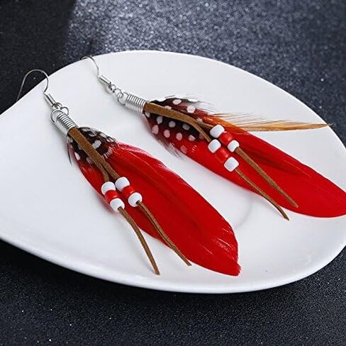 KaFu Nature Feather Earring Lightweight Vintage Long Boho Drop Dangle Earrings Cute Handmade Statement Tassel Earrings Jewelry For Women Girls in Kuwait