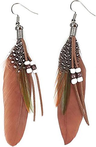 KaFu Nature Feather Earring Lightweight Vintage Long Boho Drop Dangle Earrings Cute Handmade Statement Tassel Earrings Jewelry For Women Girls in Kuwait