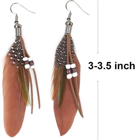 KaFu Nature Feather Earring Lightweight Vintage Long Boho Drop Dangle Earrings Cute Handmade Statement Tassel Earrings Jewelry For Women Girls in Kuwait