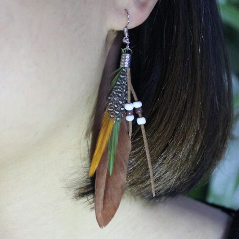 KaFu Nature Feather Earring Lightweight Vintage Long Boho Drop Dangle Earrings Cute Handmade Statement Tassel Earrings Jewelry For Women Girls in Kuwait