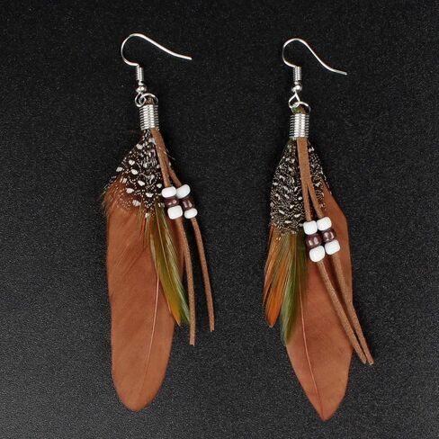 KaFu Nature Feather Earring Lightweight Vintage Long Boho Drop Dangle Earrings Cute Handmade Statement Tassel Earrings Jewelry For Women Girls in Kuwait