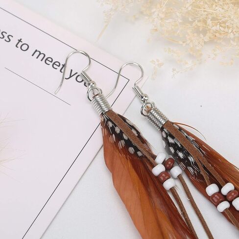 KaFu Nature Feather Earring Lightweight Vintage Long Boho Drop Dangle Earrings Cute Handmade Statement Tassel Earrings Jewelry For Women Girls in Kuwait