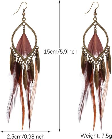 KaFu Nature Feather Earring Lightweight Vintage Long Boho Drop Dangle Earrings Cute Handmade Statement Tassel Earrings Jewelry For Women Girls in Kuwait