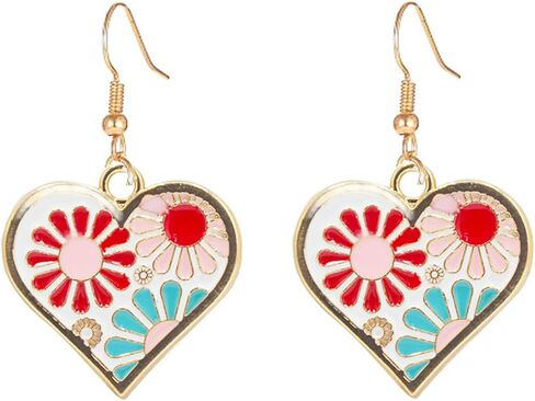 MALOYANVE Vintage Bohemia Flower Earrings for Women Girls Unique Enamel Gold Plated Boho Retro Daisy Sunflower Heart Dangle Drop Hook Earrings Jewelry Gifts in Saudi Arabia