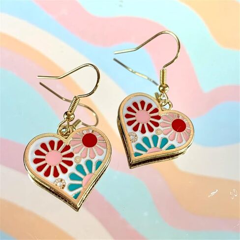 MALOYANVE Vintage Bohemia Flower Earrings for Women Girls Unique Enamel Gold Plated Boho Retro Daisy Sunflower Heart Dangle Drop Hook Earrings Jewelry Gifts in Saudi Arabia