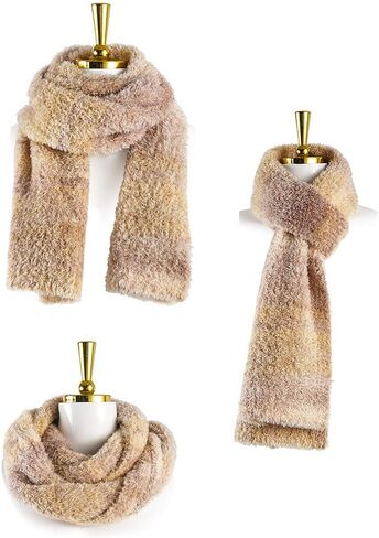 Women Winter Big Scarf and Beanie Hat Set Lightweight No Shedded Gradient Color Warm Soft in Saudi Arabia