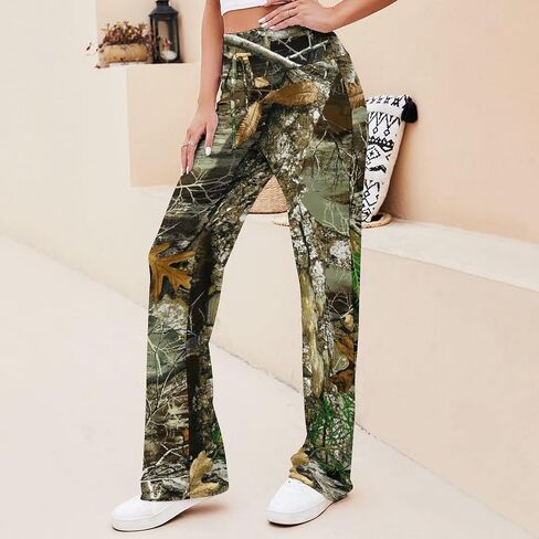 الخريف الصيد شجرة كامو نمط المرأة اليوغا السراويل مستقيم بنطال ذو قصة أرجل واسعة الرباط Sweatpants فضفاضة غير رسمية in Saudi Arabia