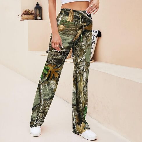 الخريف الصيد شجرة كامو نمط المرأة اليوغا السراويل مستقيم بنطال ذو قصة أرجل واسعة الرباط Sweatpants فضفاضة غير رسمية in Saudi Arabia