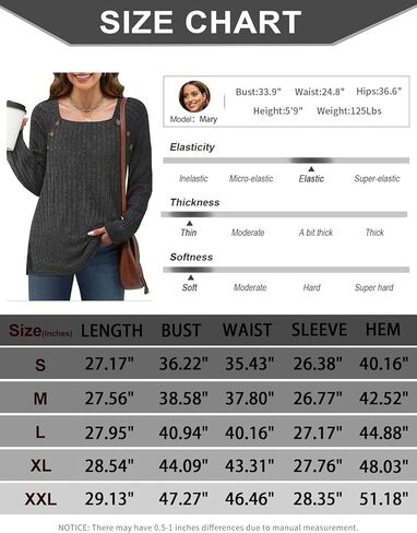 سترات Zamowoty للسيدات خفيفة الوزن ورقبة مربعة وأكمام طويلة وقمصان فضفاضة ذات فتحة جانبية وقمصان تونيك in Kuwait