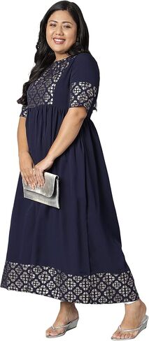 Janasya XL LOVE Indian Women's Plus Size Dark Blue Poly Crepe Kurta in Saudi Arabia