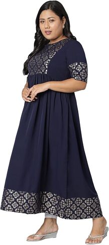 Janasya XL LOVE Indian Women's Plus Size Dark Blue Poly Crepe Kurta in Saudi Arabia