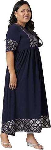 Janasya XL LOVE Indian Women's Plus Size Dark Blue Poly Crepe Kurta in Saudi Arabia
