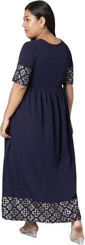 Janasya XL LOVE Indian Women's Plus Size Dark Blue Poly Crepe Kurta in Saudi Arabia