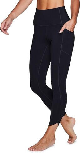 RBX Active Women's Athletic Running Yoga Mesh Detail High Waist 7/8 Length Squat Proof Ankle Legging with Pockets Tulip Hem Black S in Saudi Arabia