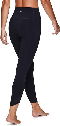 RBX Active Women's Athletic Running Yoga Mesh Detail High Waist 7/8 Length Squat Proof Ankle Legging with Pockets Tulip Hem Black S in Saudi Arabia