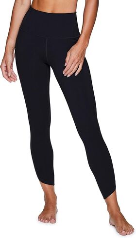 RBX Active Women's Athletic Running Yoga Mesh Detail High Waist 7/8 Length Squat Proof Ankle Legging with Pockets Tulip Hem Black S in Saudi Arabia