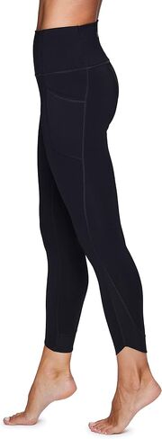 RBX Active Women's Athletic Running Yoga Mesh Detail High Waist 7/8 Length Squat Proof Ankle Legging with Pockets Tulip Hem Black S in Saudi Arabia