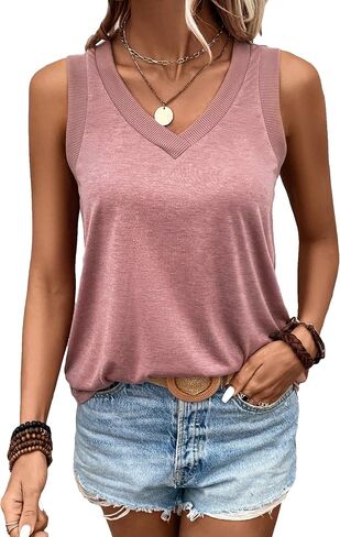Floerns Women's Solid V Neck Sleeveless Casual Tank Tops Shirts in Saudi Arabia