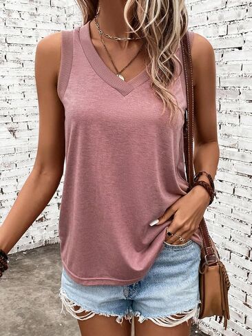 Floerns Women's Solid V Neck Sleeveless Casual Tank Tops Shirts in Saudi Arabia