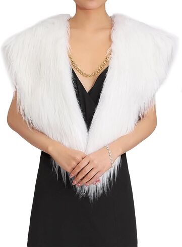 شالات وأغطية من الفرو للسيدات من EASEDAILY، أغطية من فرو الزفاف الصناعي مع سلسلة ذهبية للعروس ووصيفات العروس in Kuwait