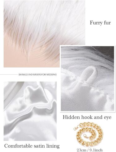 شالات وأغطية من الفرو للسيدات من EASEDAILY، أغطية من فرو الزفاف الصناعي مع سلسلة ذهبية للعروس ووصيفات العروس in Kuwait