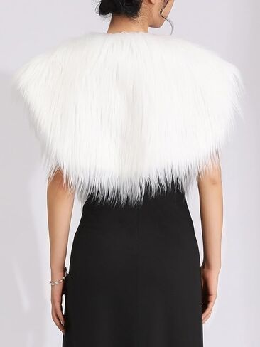 شالات وأغطية من الفرو للسيدات من EASEDAILY، أغطية من فرو الزفاف الصناعي مع سلسلة ذهبية للعروس ووصيفات العروس in Kuwait