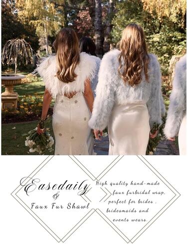 شالات وأغطية من الفرو للسيدات من EASEDAILY، أغطية من فرو الزفاف الصناعي مع سلسلة ذهبية للعروس ووصيفات العروس in Kuwait