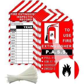 25 Pack Monthly Fire Extinguisher Inspection Tags Record 4 Year with Adjustable Wire Ties - 3.25 x 5.75 Inch PP Extinguisher Recharge and Inspection Record Tag for Indoor Outdoor Fire Extinguishers