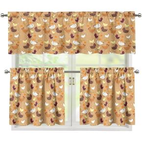 Snilety Daisy Kitchen Curtains and Swag Valances Set 24 Inches Long Tier Hummingbird Design Farmhouse Window Tier and Valances 3 Piece, Size S Easy to Install