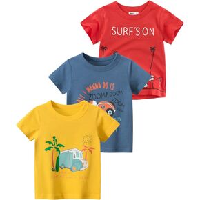 Lollisy Boys Short Sleeve Tshirts Casual Cotton Crewneck Shirts Graphic Active Tee Shirts for Toddler Kids Boys