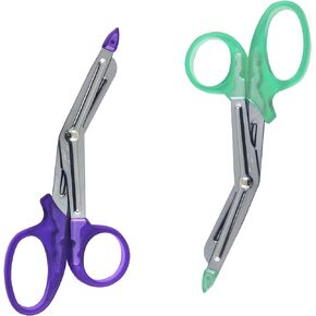 DynaCut Small Nurse Scissors 6" (2 PACK) for Nurses, Doctors, Paramedics, EMT, and Pharmacists with Protective tip, Mini First Aid Medical Mini Bandage Trauma Shears(ParadiseGreen/Amethyst)