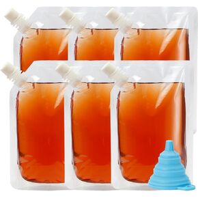 6 Pcs Drink Pouches for Adults Plastic Flask Reusable Disposable Drink bags with Funnel (8 oz)