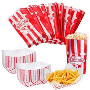 Tigerdoe Movie Party Supplies - 150 Pc Bulk Set - 100 Popcorn Bags & 50 Paper Food Trays - Holiday Party - Concession Stand Supplies - Circus Party