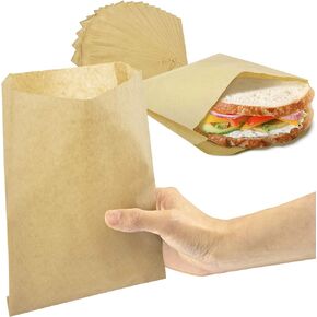 Fit Meal Prep 1000 Pack Paper Sandwich Bags 7 x 6", Greaseproof Paper Snack Bags, Unbleached Pastry Bag, Recyclable Small Brown Paper Bags, Cookie Sleeves, Food Packing for Bakery, Donuts